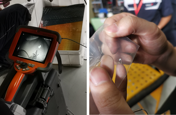 韋林公司技術人員成功將發動機內異物夾取出來